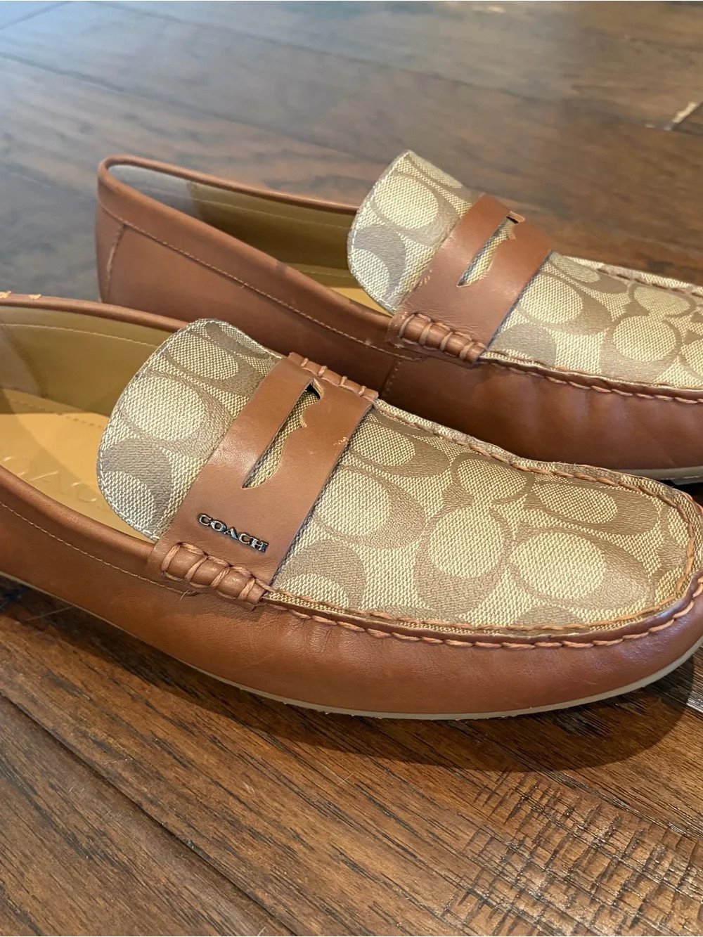Coach Men’s Tan/Brown Signature Canvas Penny Loafers